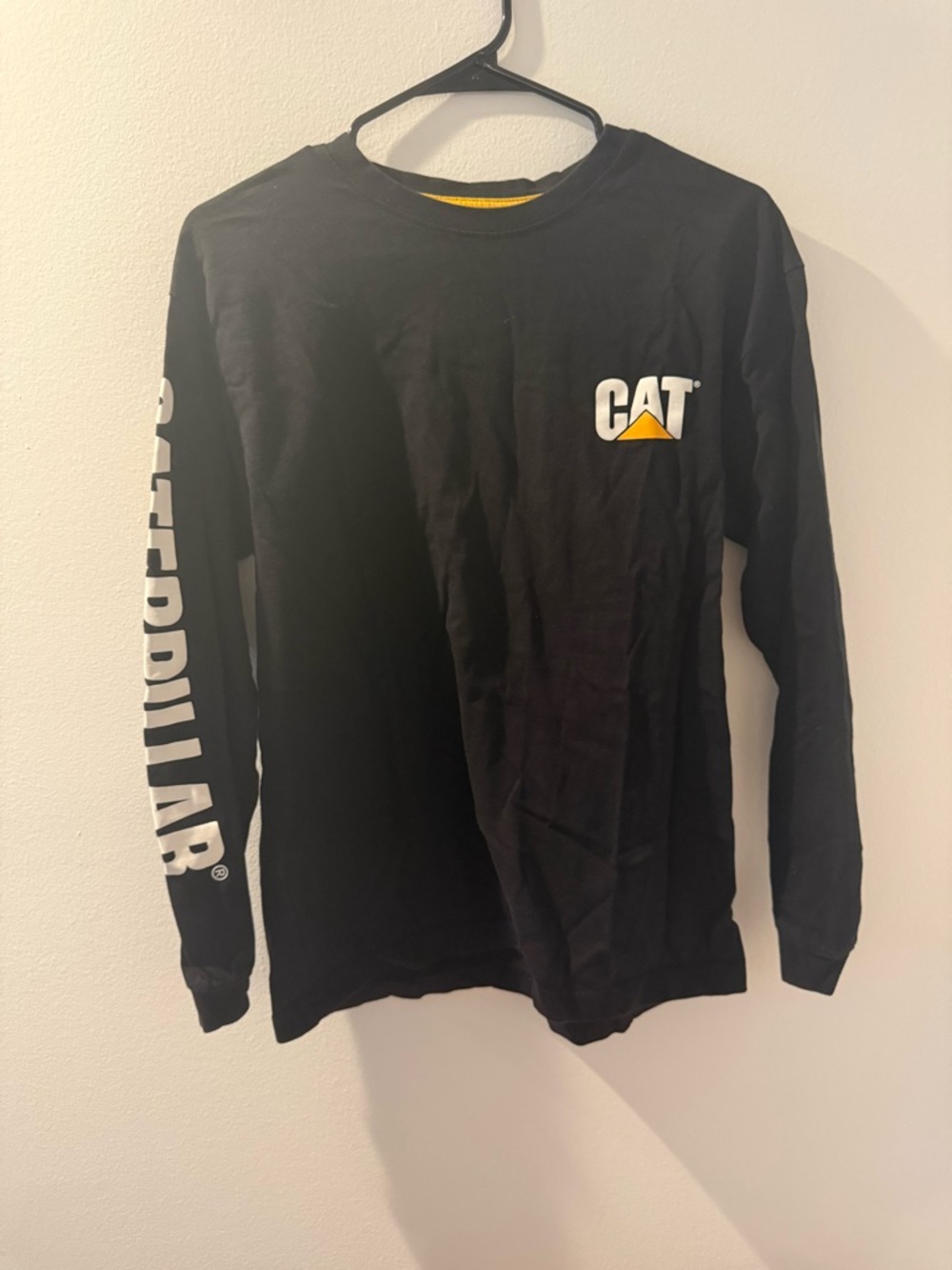 Caterpillar Black Tee with Yellow Neck Trim